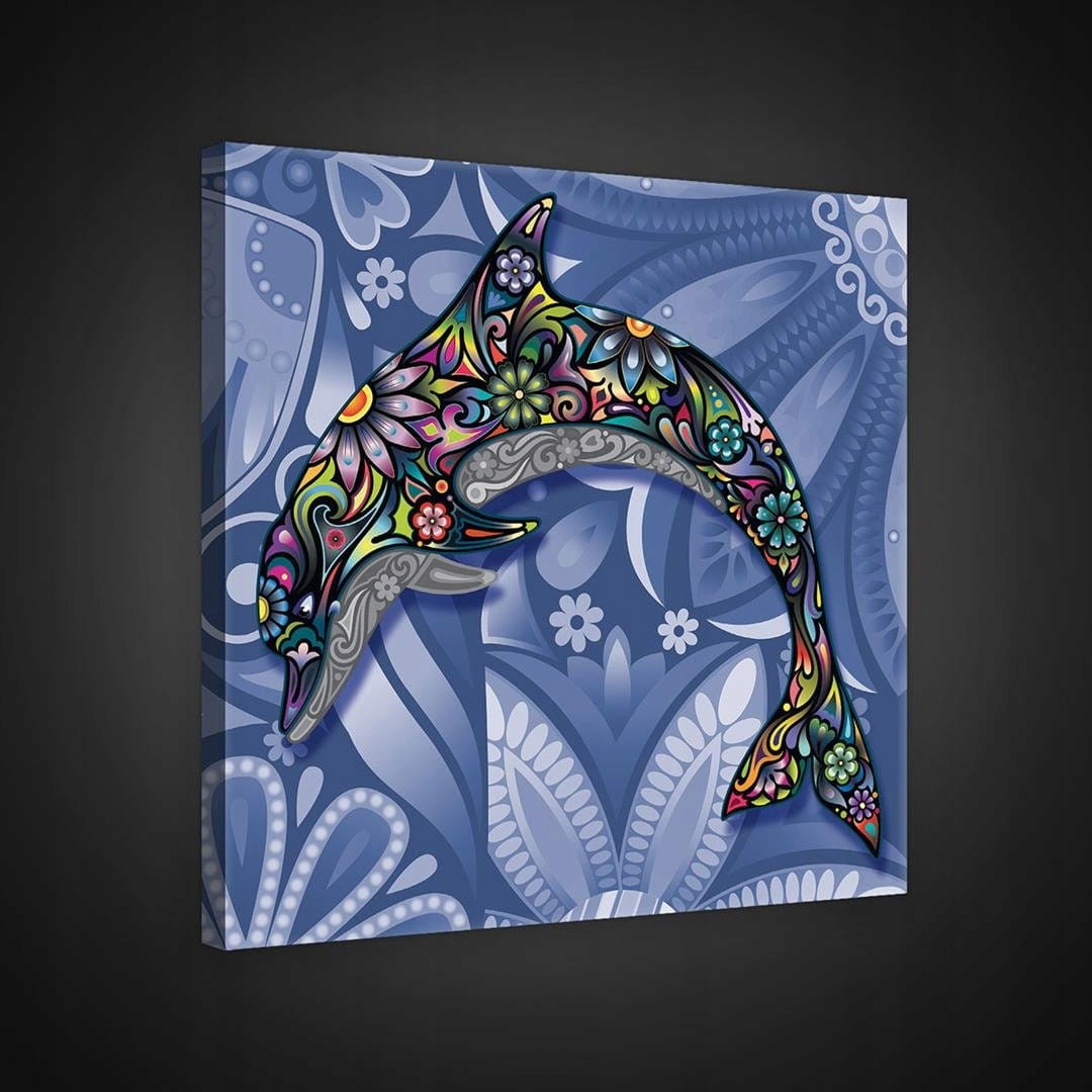 Obraz 80x80 Delfín květinový vzor jasný barevný abstrakce energie radost