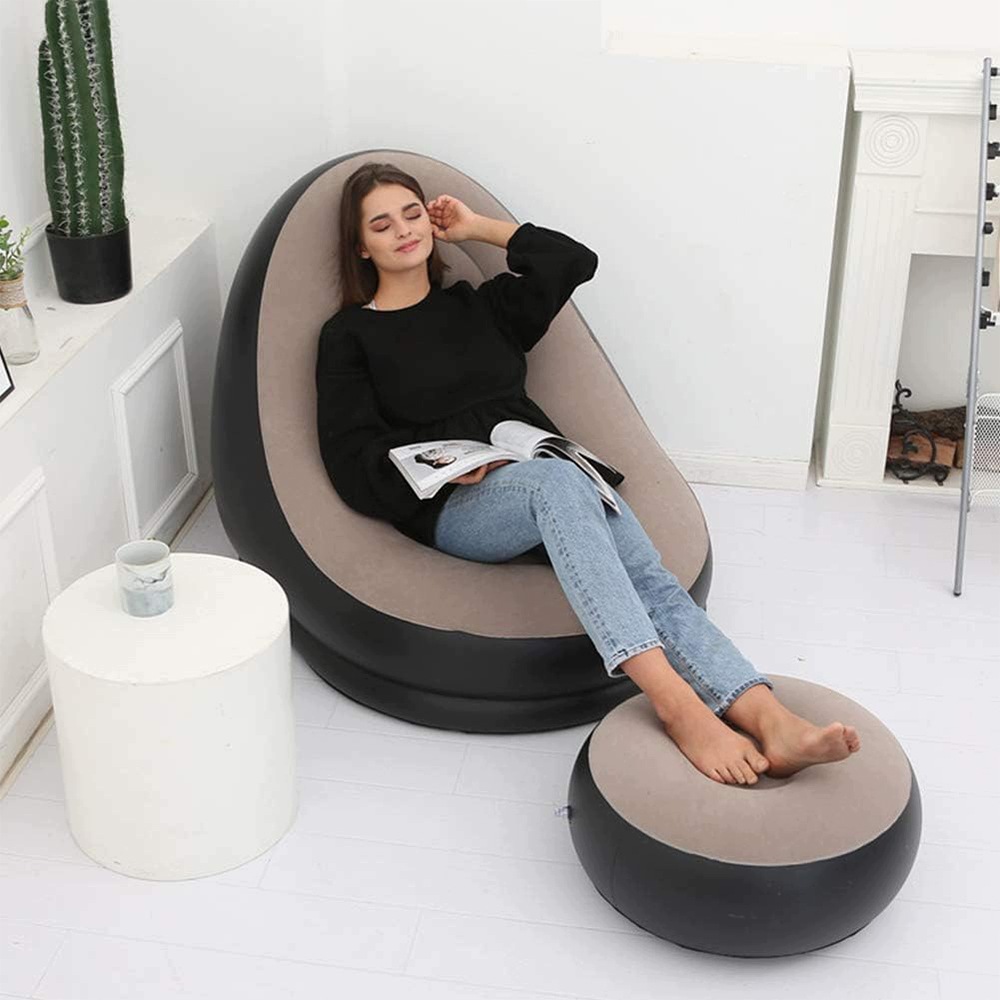 Pufa Sofa Dmuchana Z Podnóżkiem Z Pompką Ręczną Flock Surface Dla Dorosłych