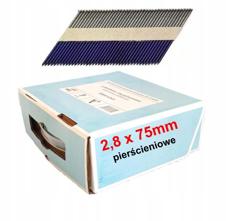 Gwoździe do gwoździarki łączone papierem 2,8x75mm 34° 2000szt pierścieniowe