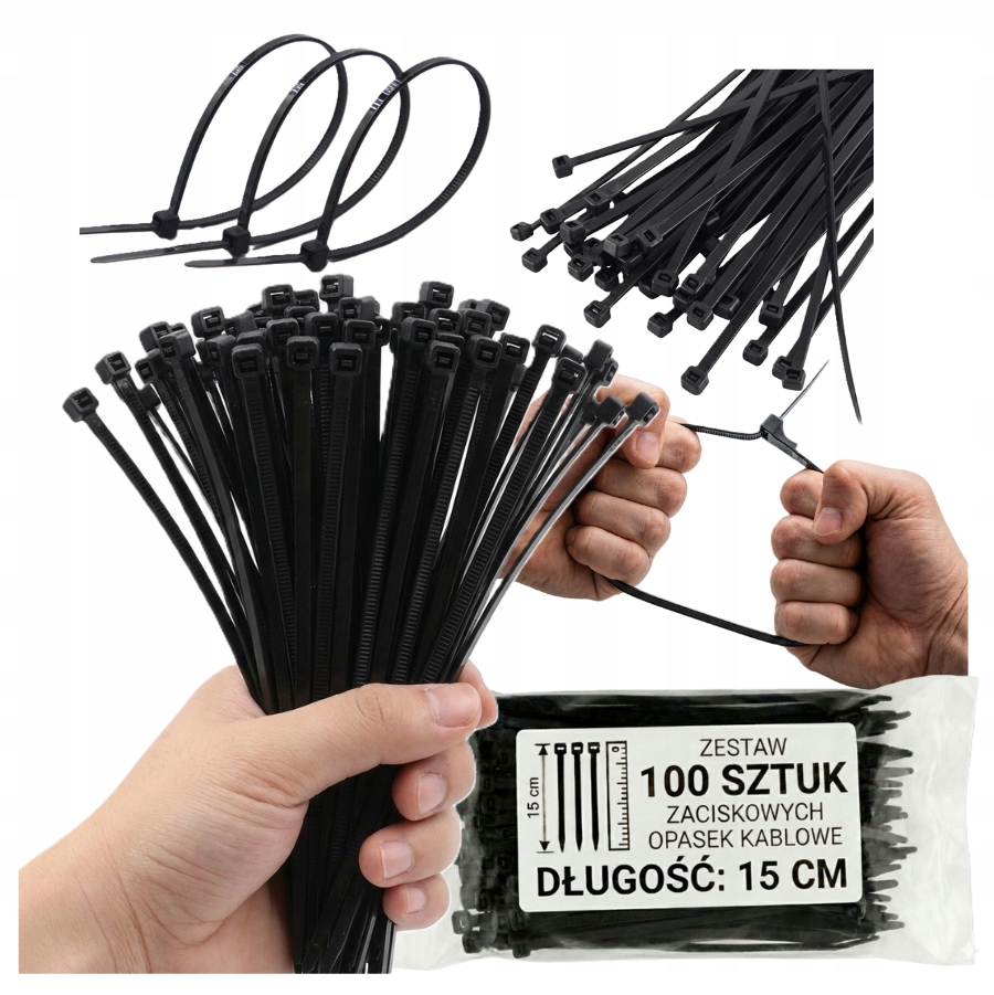 Mocna Opaska Zaciskowa Kablowe Trytytki 2,5mm 15cm zestaw czarny 100szt
