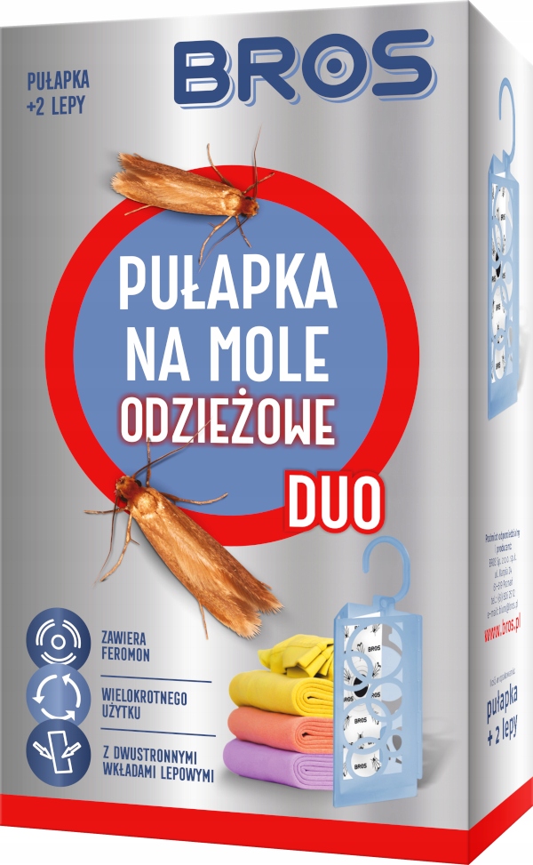 BROS PUŁAPKA NA MOLE ODZIEŻOWE DUO + 2 LEPY