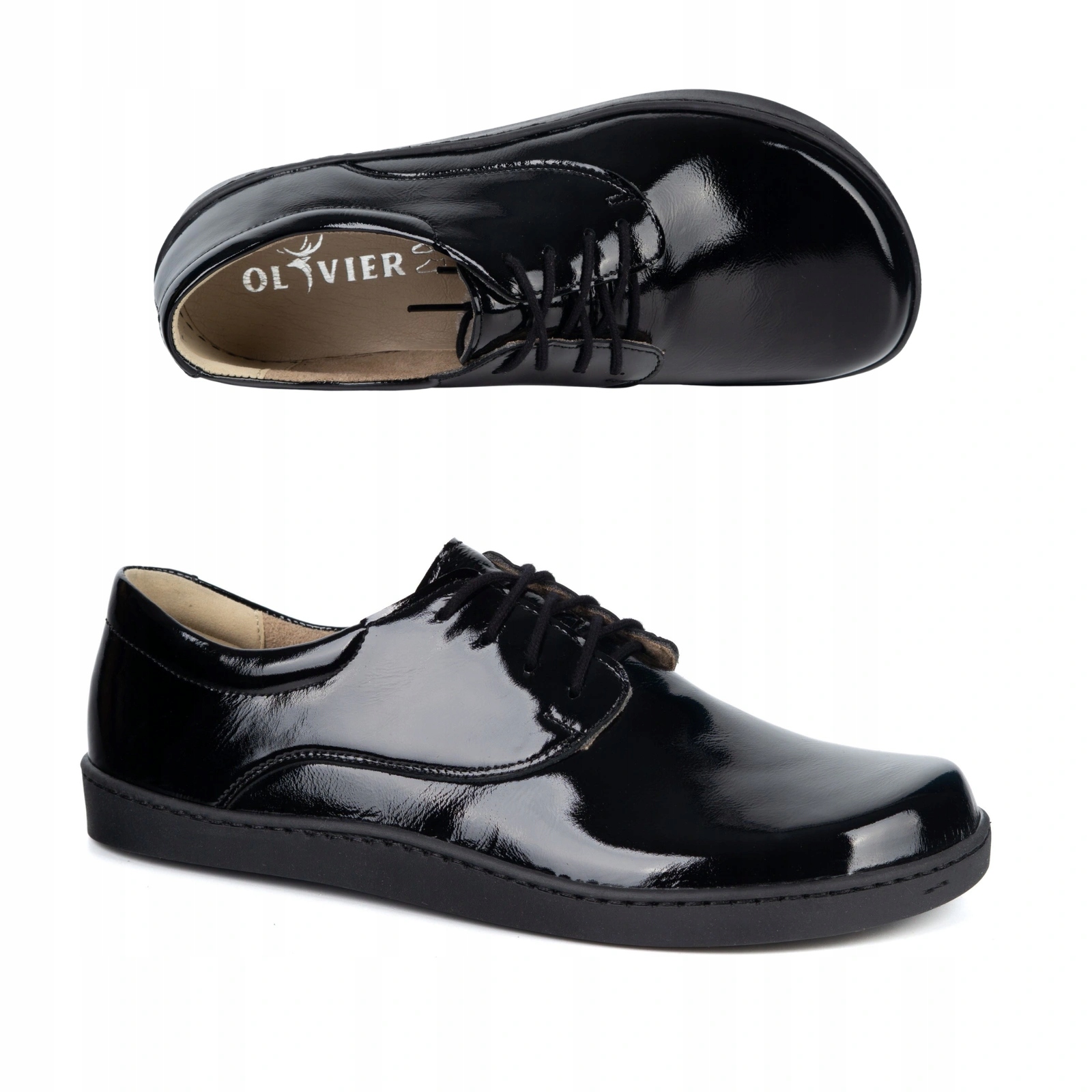 Buty barefoot damskie skórzane Olivier Pearl czarne lakier 42