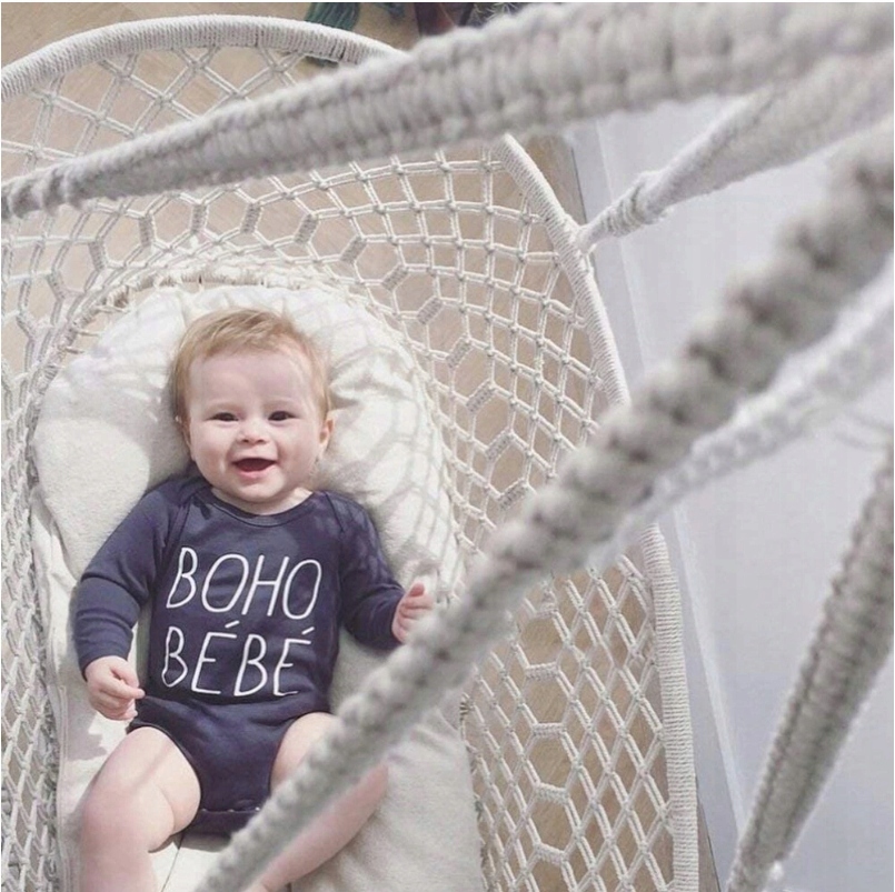 KOŁYSKA WISZĄCA ŁÓŻECZKO BOHO Z PODUSZKĄ MATERACEM KOSZ MAKRAMA GONDOLA Kolekcja BOHO
