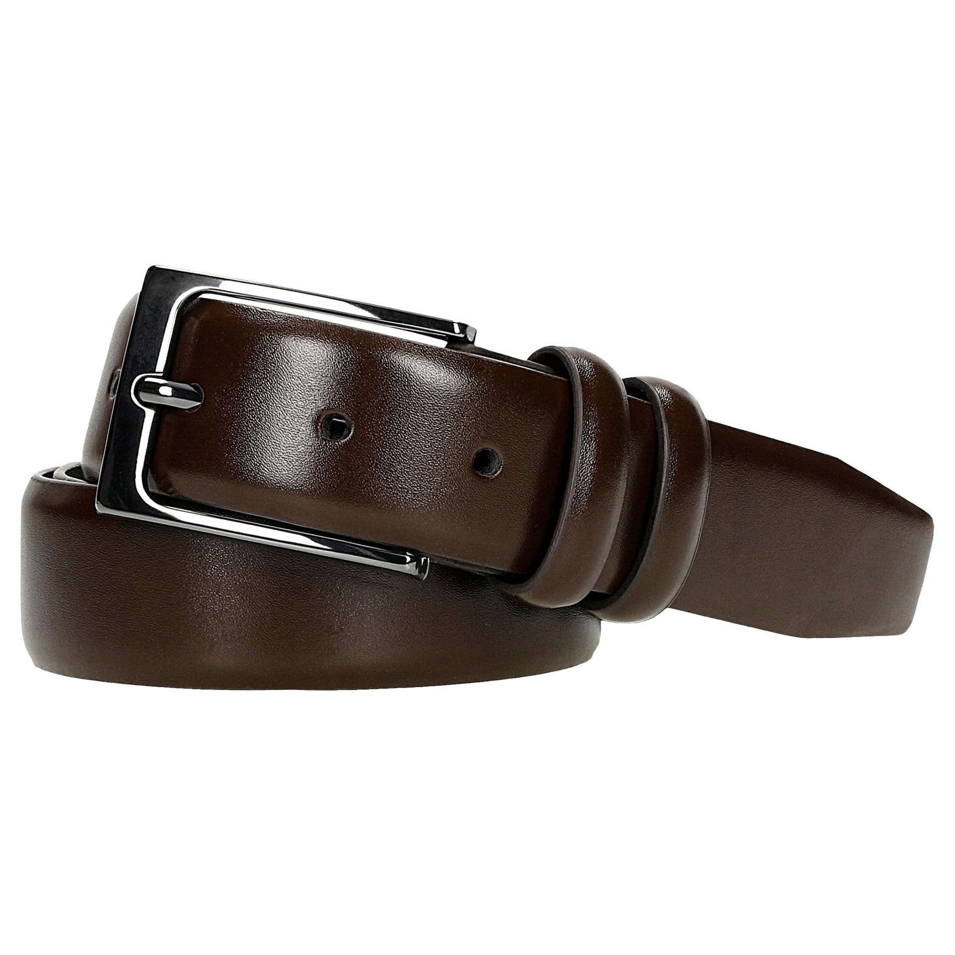 Ciemnobrązowy pasek męski z gładkiej skóry licowej r. 90