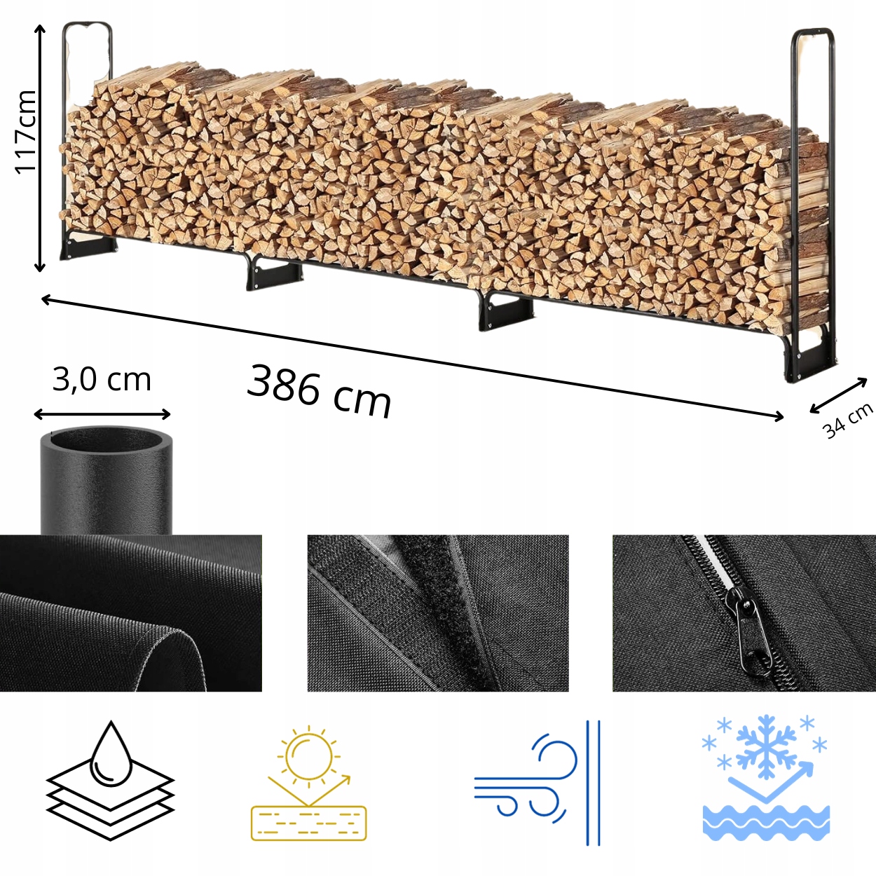 STOJAK NA DREWNO OPAŁOWE KOMINKOWE DUŻY KOSZ METALOWY WYTRZYMAŁY +PLANDEKA Kod producenta 99696lo