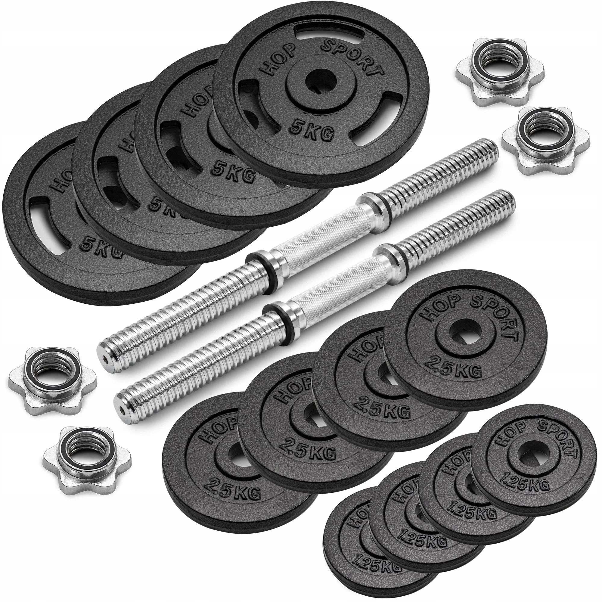 Hantle regulowane żeliwne 2x20kg zestaw hantli gryf obciążenia zaciski