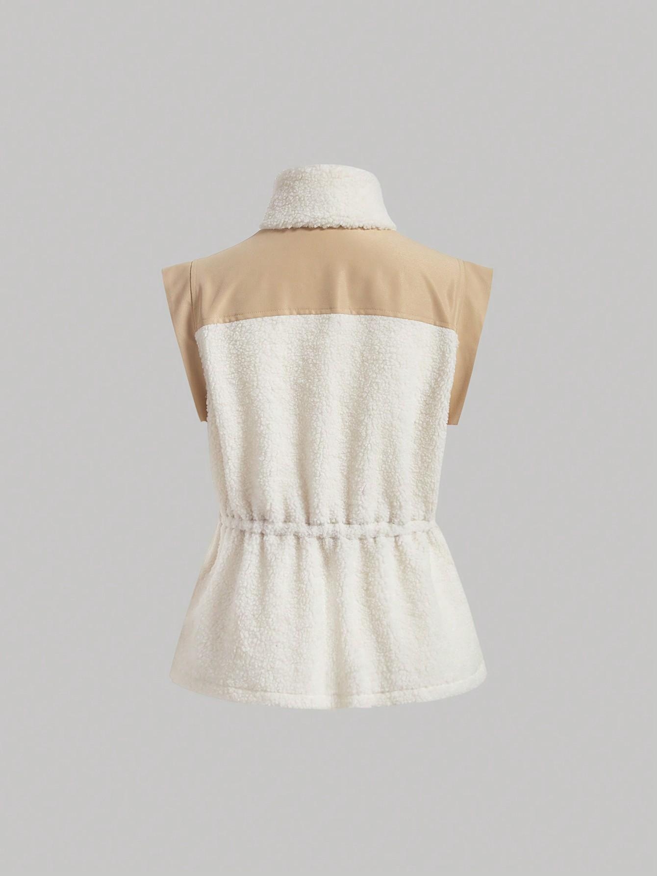 BIAŁO BEŻOWY KLASYCZNY PROSTY ZASUWANY BEZRĘKAWNIK KAMIZELKA SHEIN 36 Marka Shein