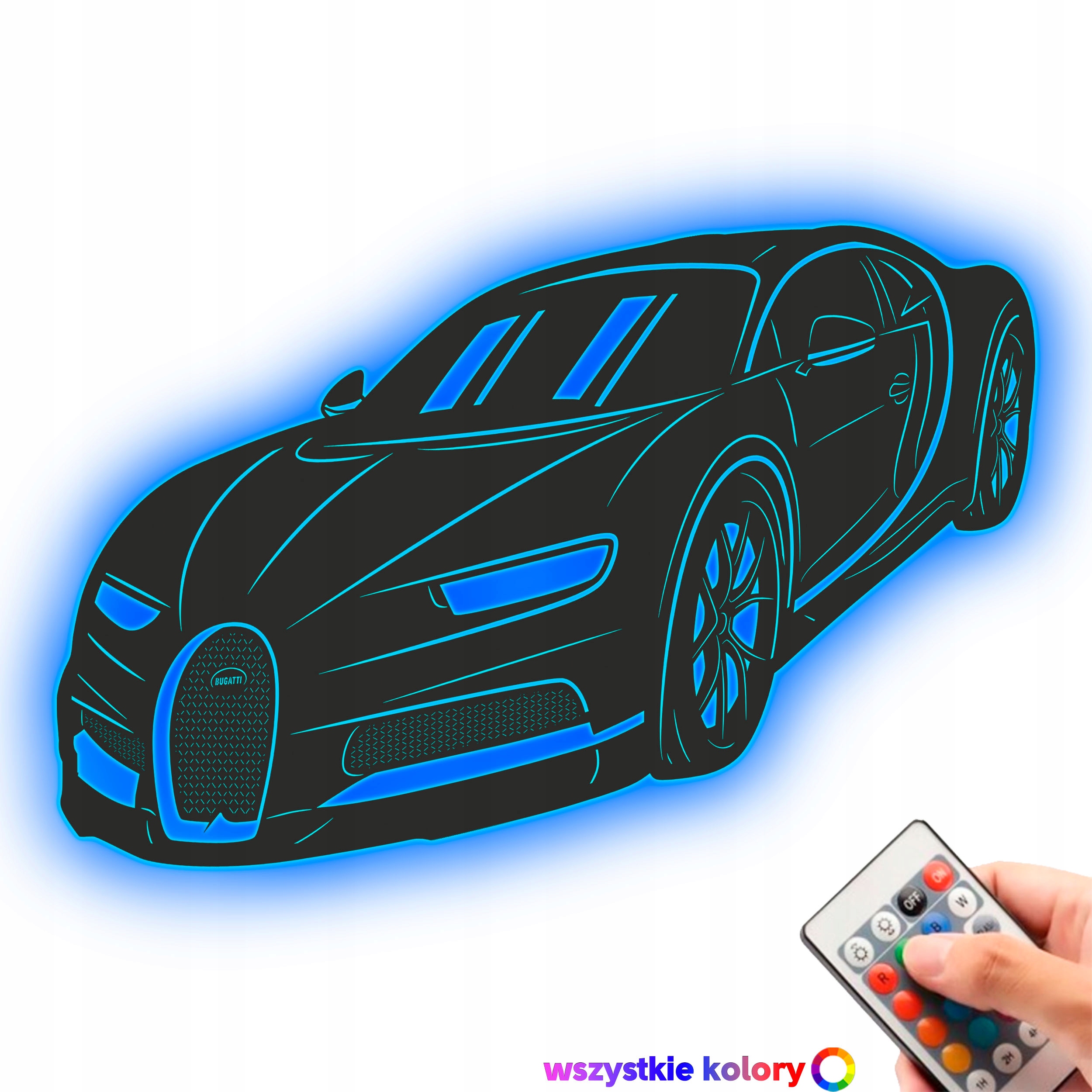 Drevený 3D obraz Bugatti Chiron Nástenná Dekorácia Nočná Lampa Led XL