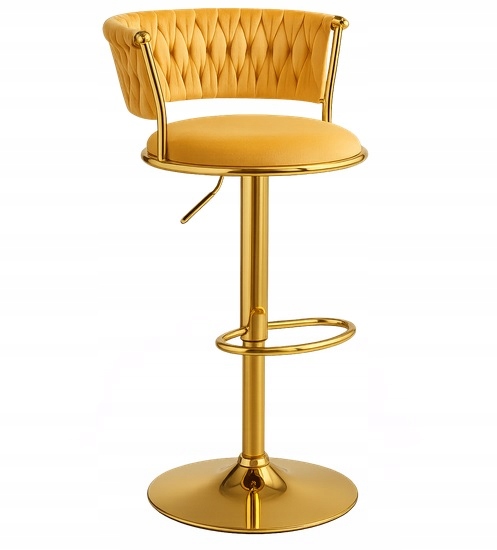 Zlatý Velúrový Glamour Barový Hoker Na Zlatom Podstavci, Nastaviteľný 1