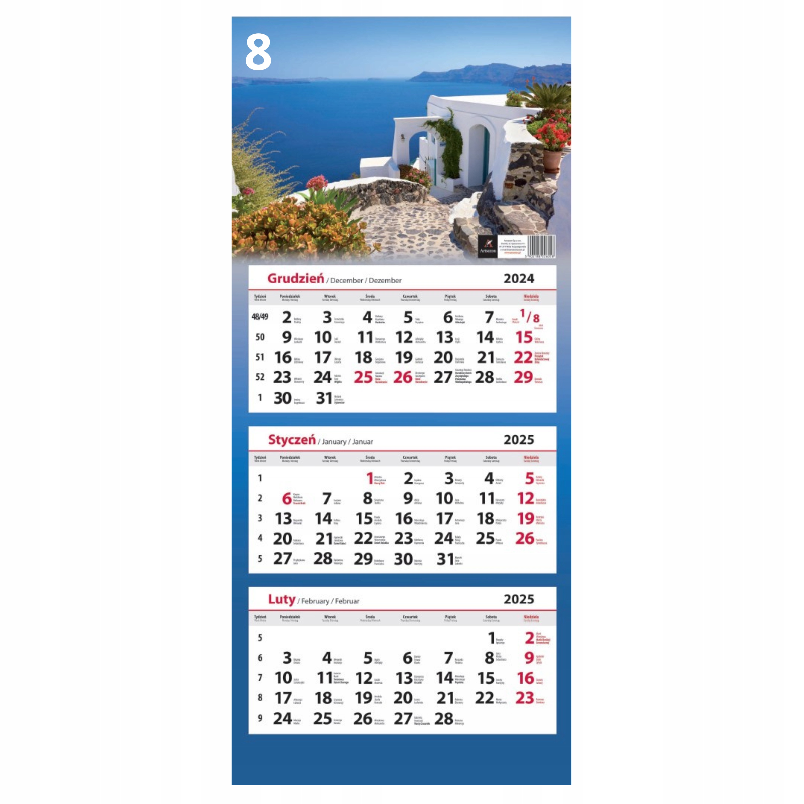 KALENDARZ TRÓJDZIELNY ŚCIENNY 2025 Rok Mix Wzorów Rodzaj trójdzielny