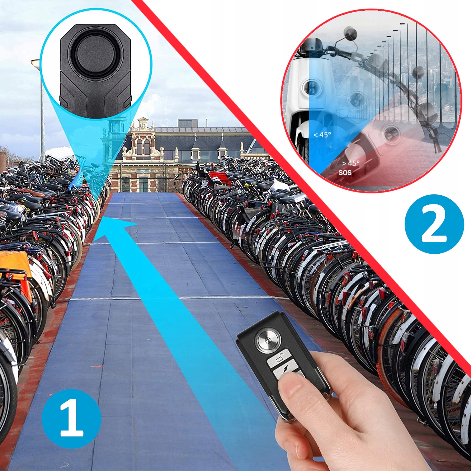 ALARM ROWEROWY + PILOT zabezpieczenie DO ROWERU SKUTERA MOTORU HULAJNOGI Waga 60 g