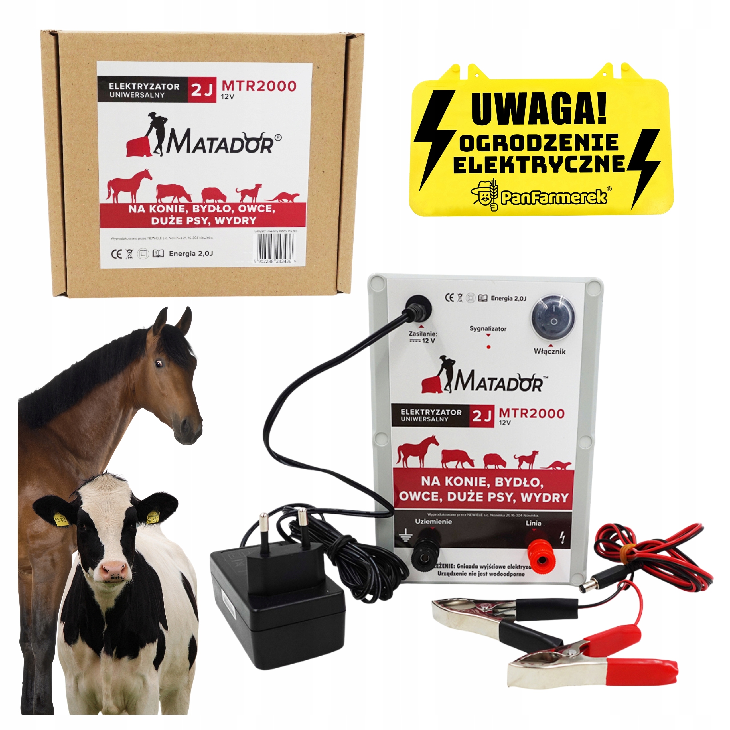 Pastuch Elektryczny Uniwersalny 2J Elektryzator Konie Bydło Duże Psy Wydry