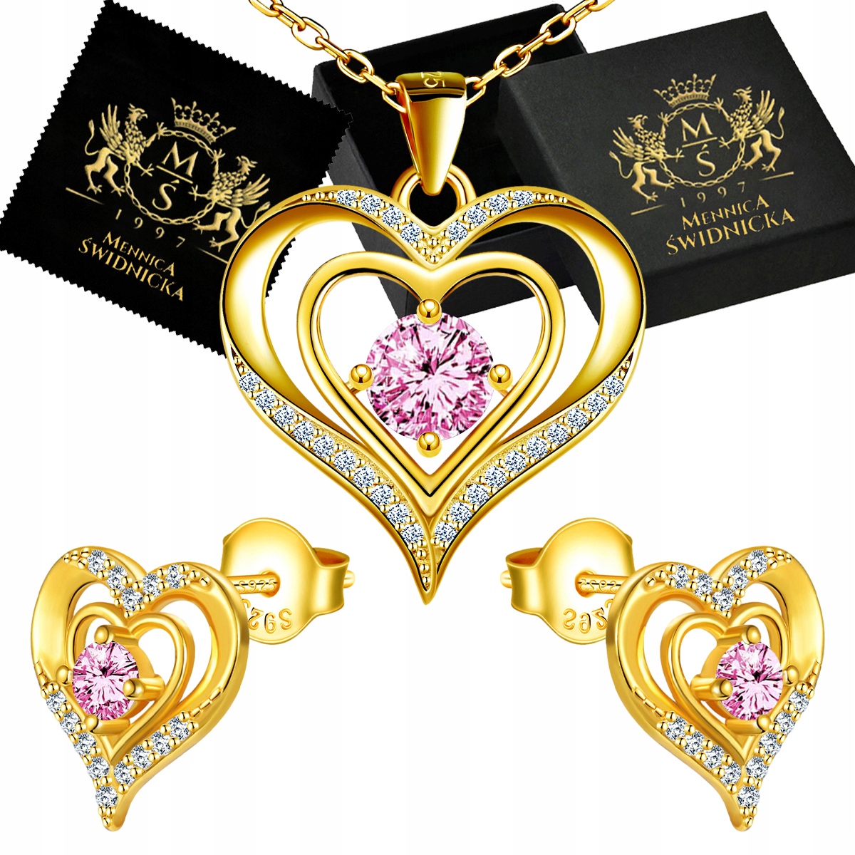Sada šperků Zlaté Stříbro 925 Dámská sada Srdce jako Dárek pro maminku