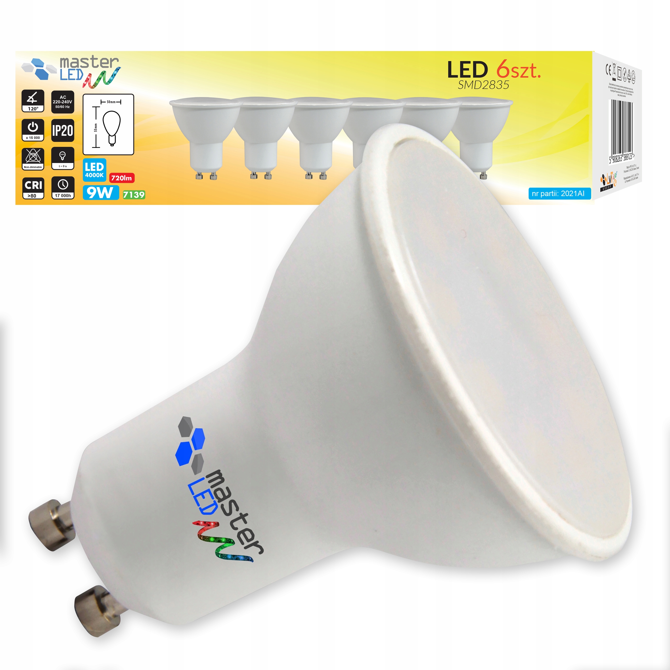 

Zestaw 6x Żarówka Led dioda GU10 2835 9W 230V