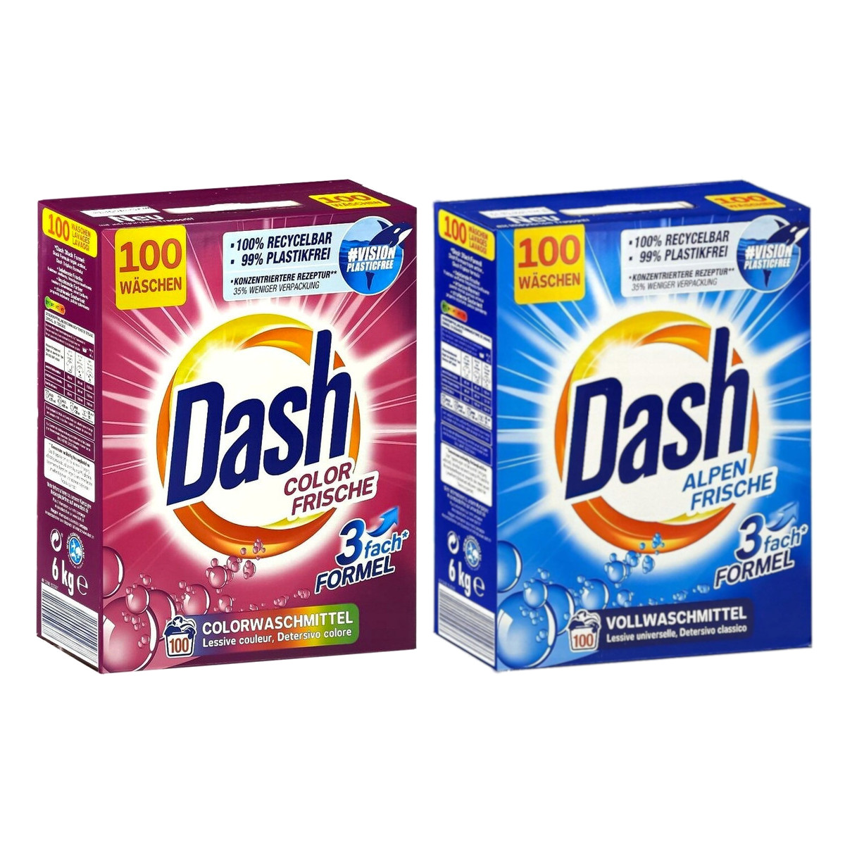 Levně Prací prášek Dash Mix na bílou a barvu 100 praní 2x 6 kg