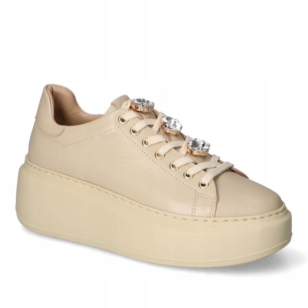 Tenisky Na Platofmě Polobotky Fabio Fabrizi Béžové Kožené S Ozdobou 36