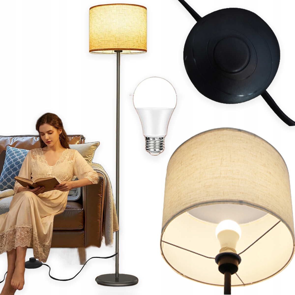 Moderní Podlahová Stojací Lampa S Led Žárovkou 156 CM E27 3000K-6500K
