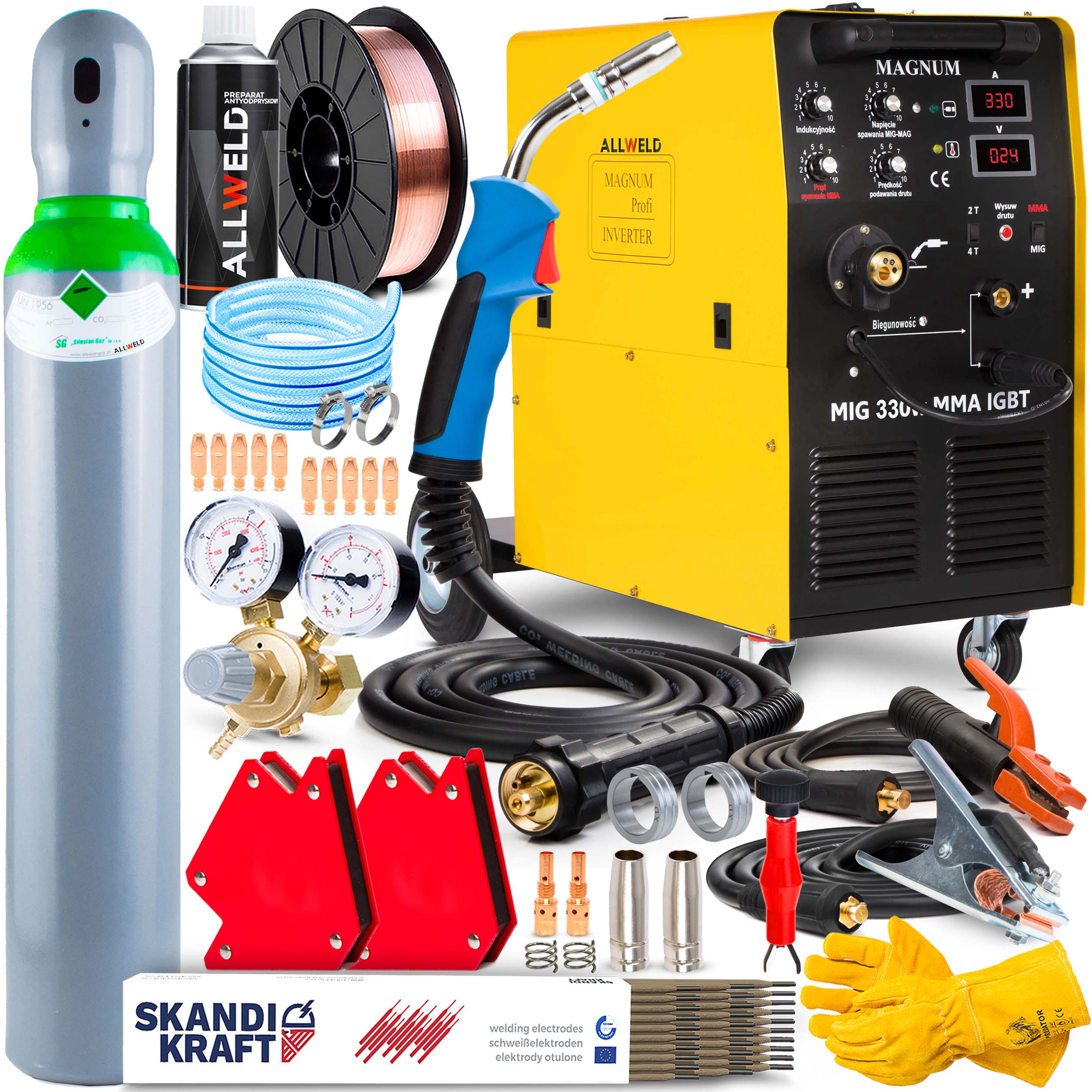 Svářečka Migomat Magnum Mig 330W Mma Igbt 330A 400V Hliník 4X4 Sada