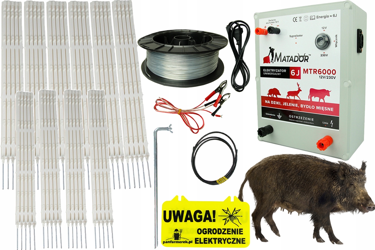 Pastuch na dziki elektryzator duży Zestaw paliki Kompletny elektryzator 6J