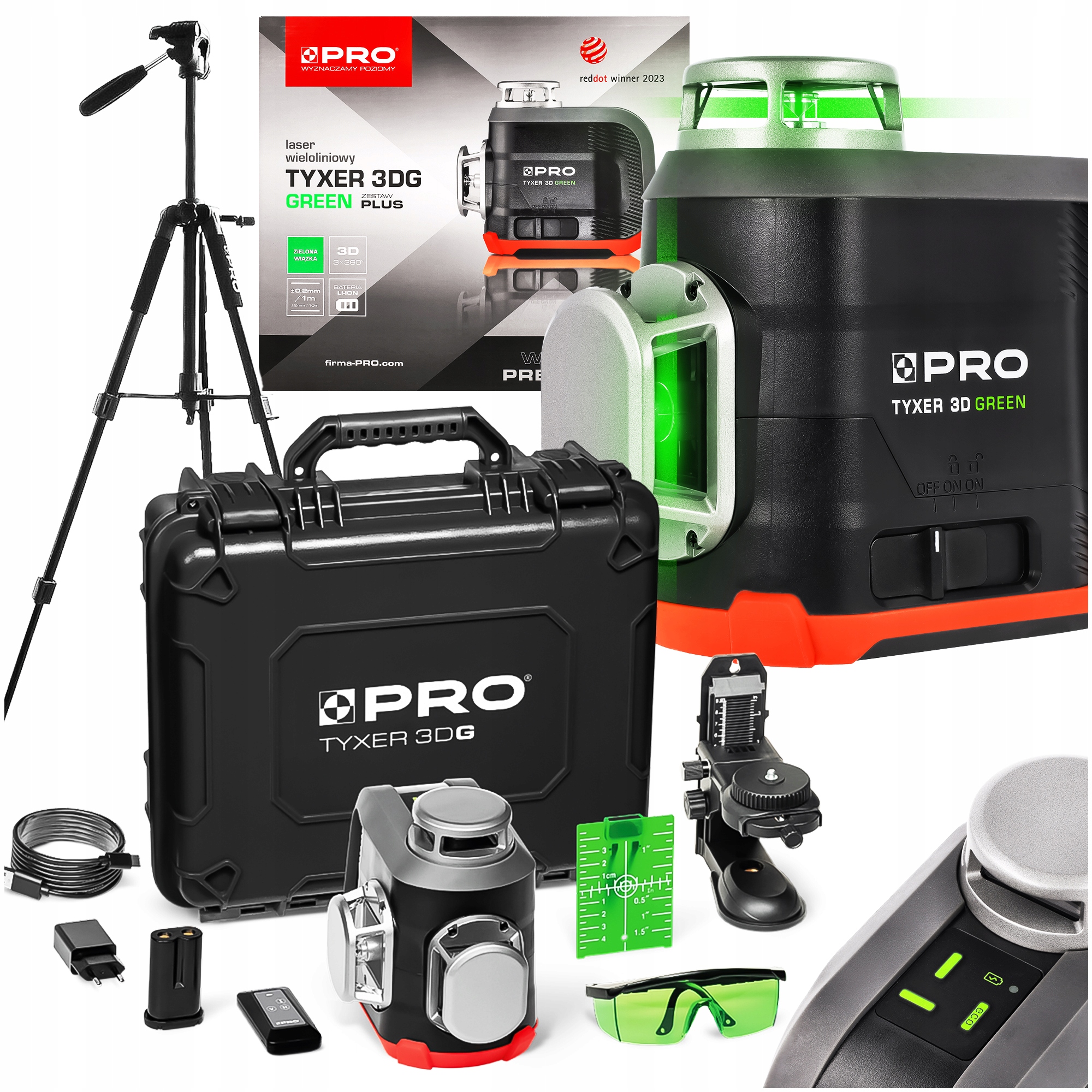 Laser krzyżowy Tyxer 3DG Plus 360 wieloliniowy ze statywem TR650F 15m