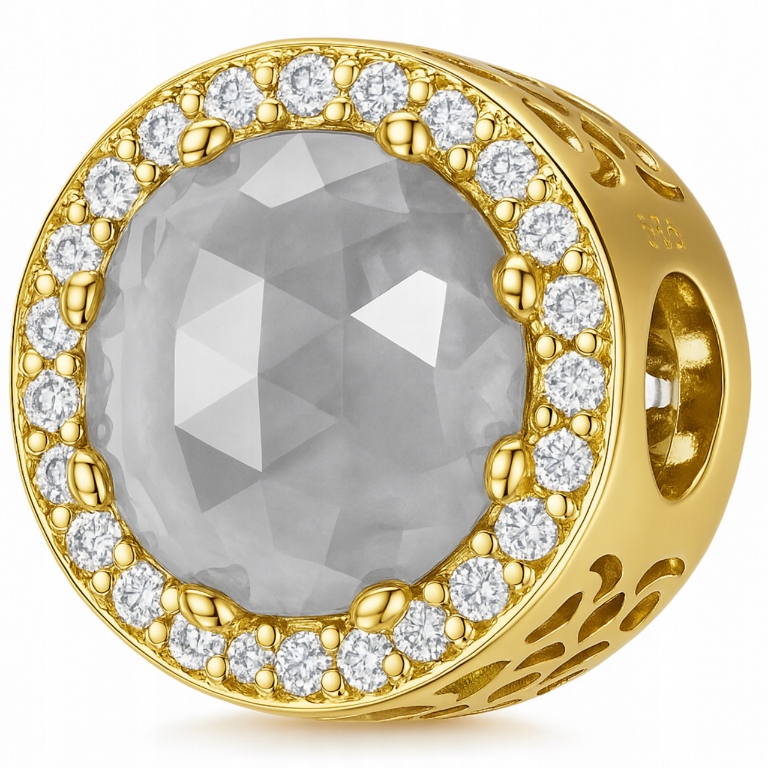 Zlatý přívěsek Bílý korálek s bílým krystalem Stříbro 925