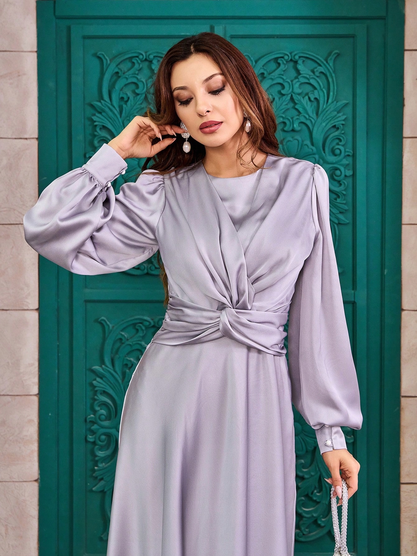 Šaty Rozevřené Šedé S Dlouhým Rukávem Elegantní Shein L 40