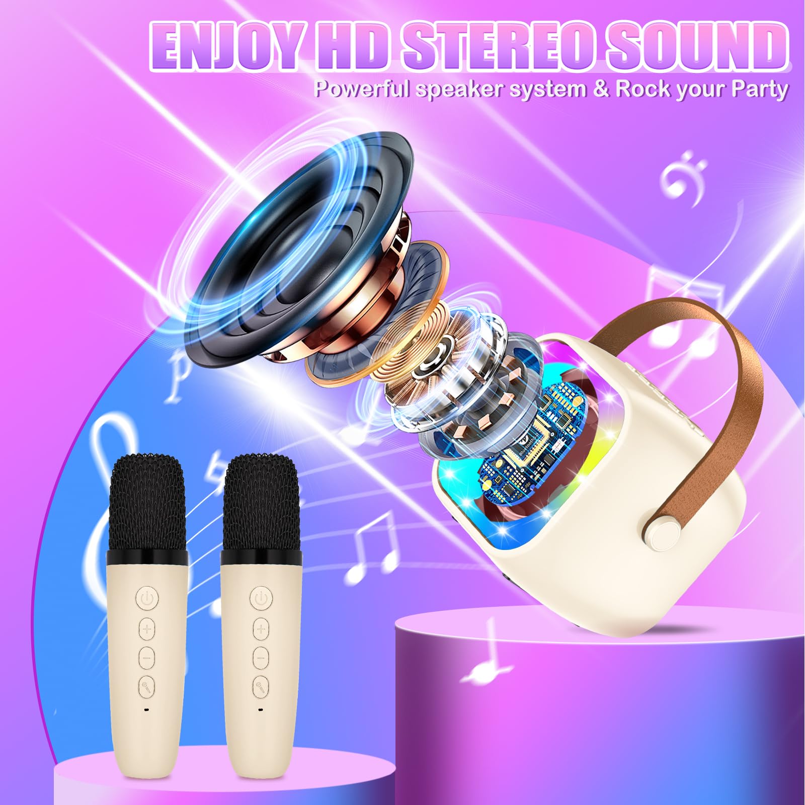 KARAOKE MASZYNA Z 2 MIKROFONAMI DLA DZIECI LED BLUETOOTH — miniatura 2