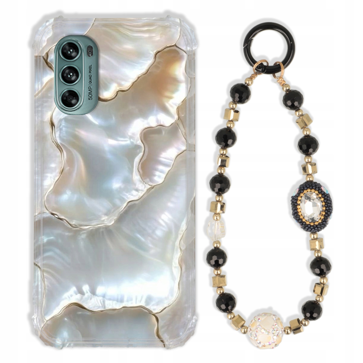 Puzdro Na Motorola G62 5G Antishock Zirkóny Čierno Zlaté Odolné| Silné