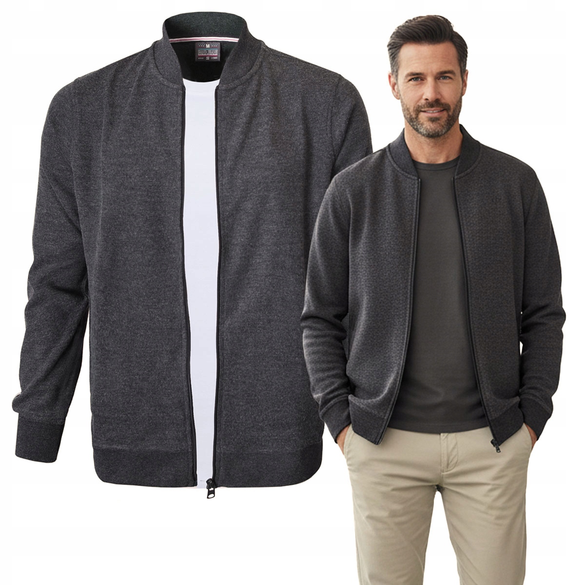 Pohodlná pánská mikina na zip bez kapuce Grafitová Melír XL Pako Jeans