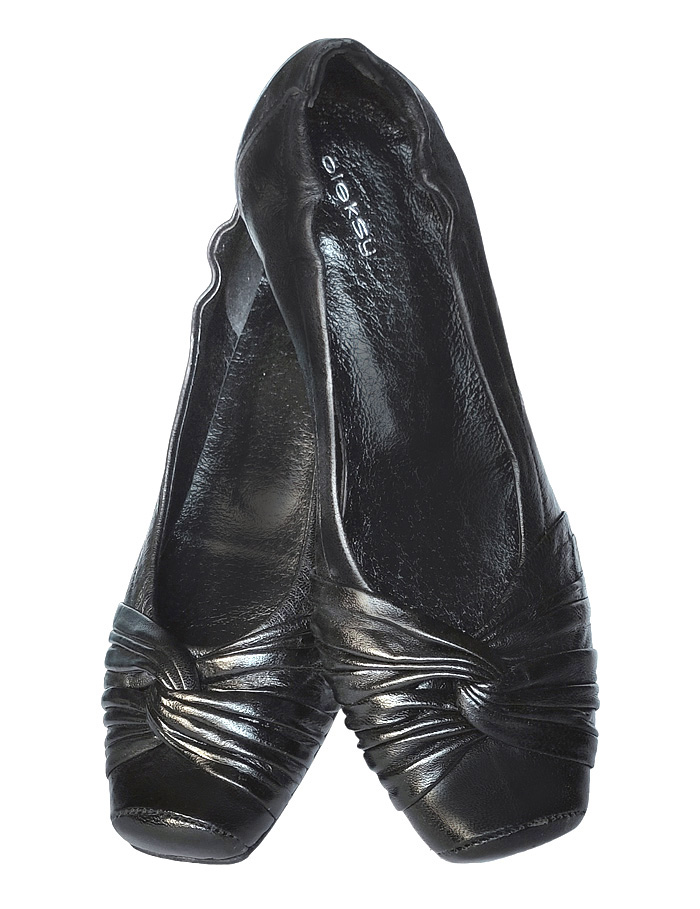 Baleriny skórzane Oleksy skóra naturalna czarne półbuty 37