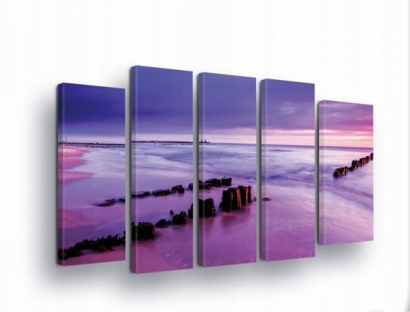 Obraz 150x100 Západ slunce moře pláž vlny nebe fialová růžová příroda