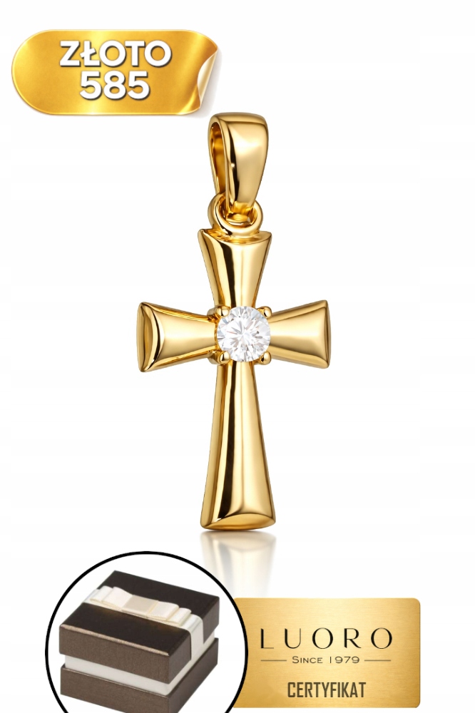 Kryžík Zlatý 585 14K Se Zirkonem 2 CM Žluté Zlato Elegantní Dárek