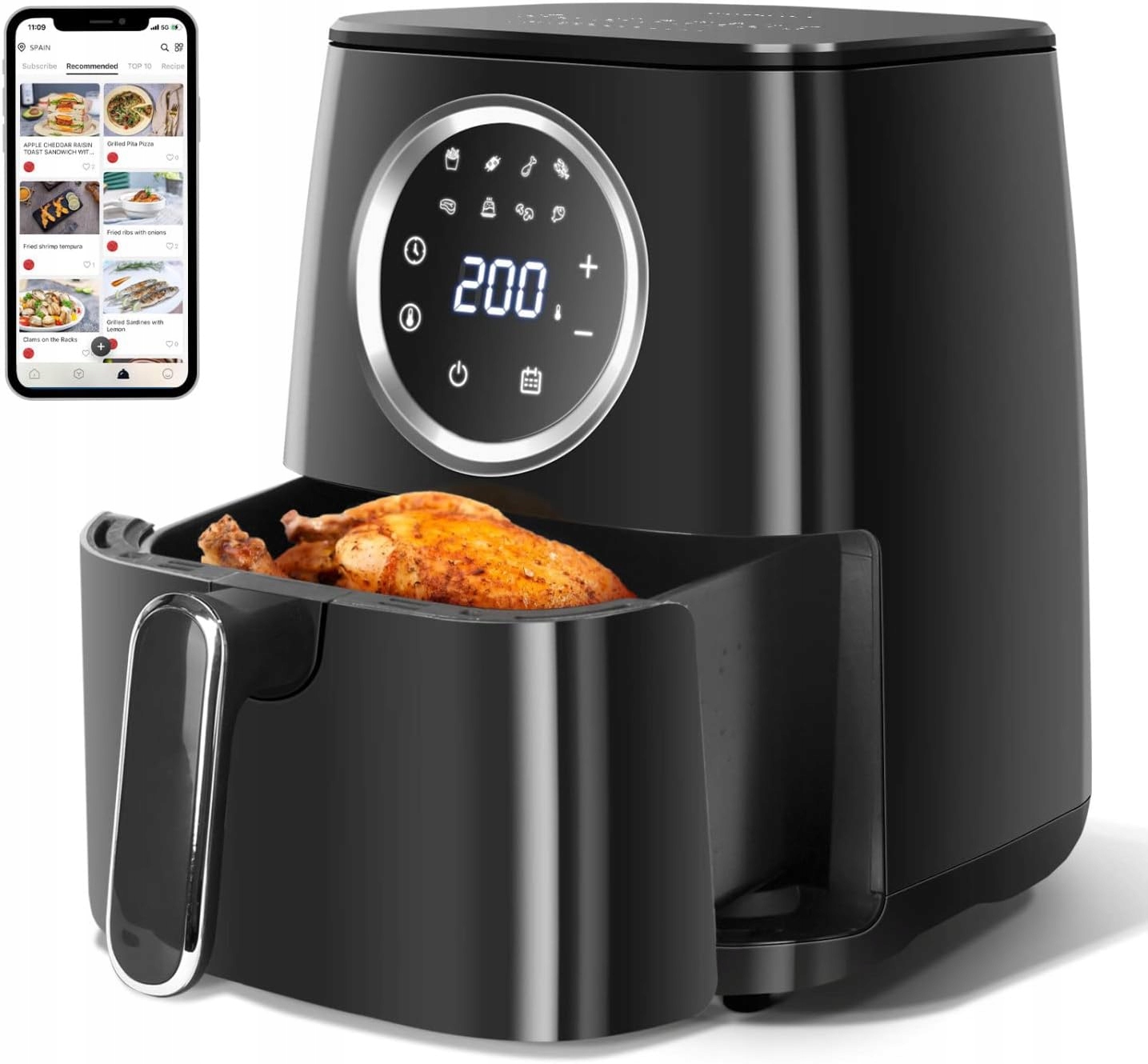 Horkovzdušná fritéza fritéza bez tuku 0% Bpa 4.2L 1400W dotykový Led displej