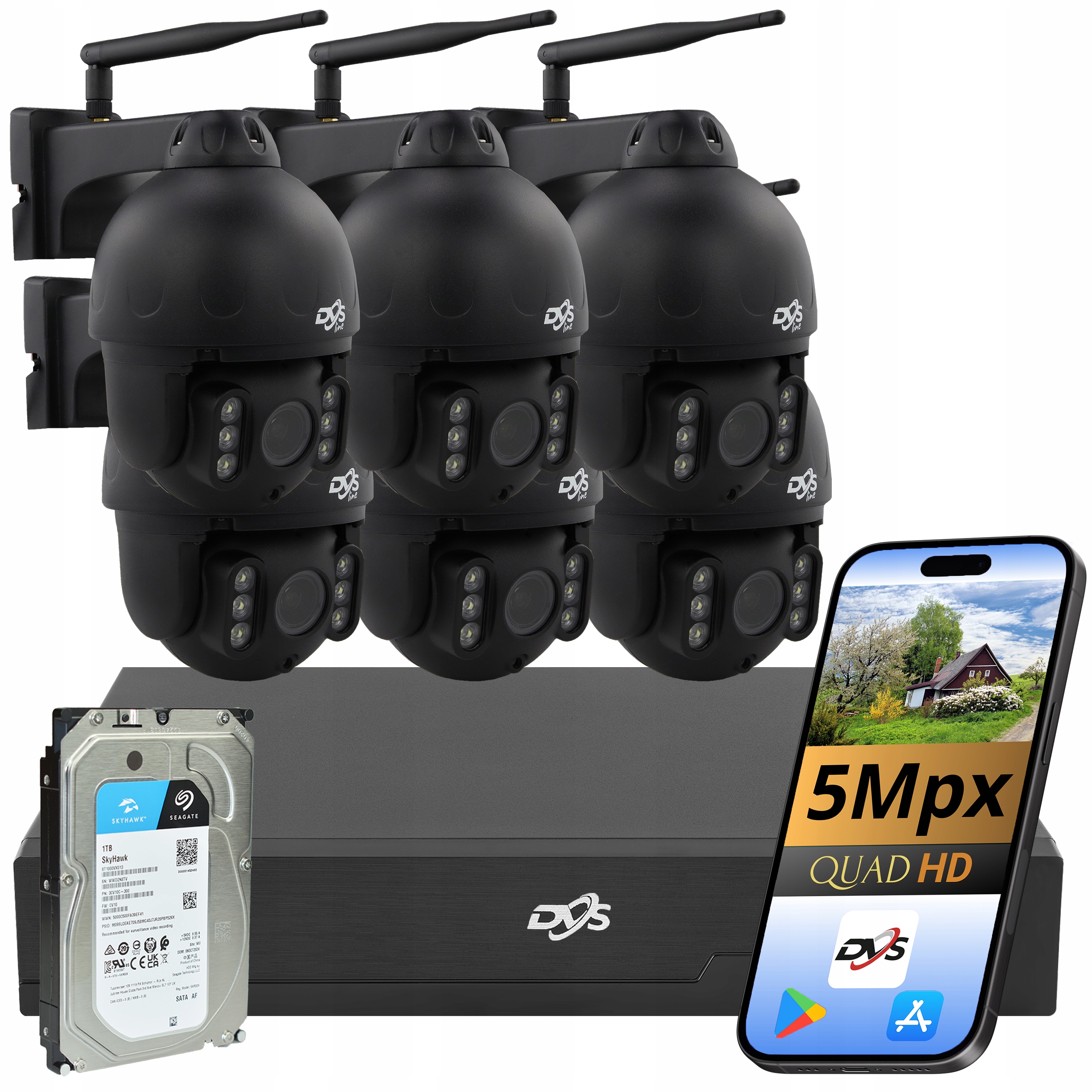 Sada Kamer Wifi 6 Černé Otočné Venkovní Kamery Pro Monitorování 5MP 1TB