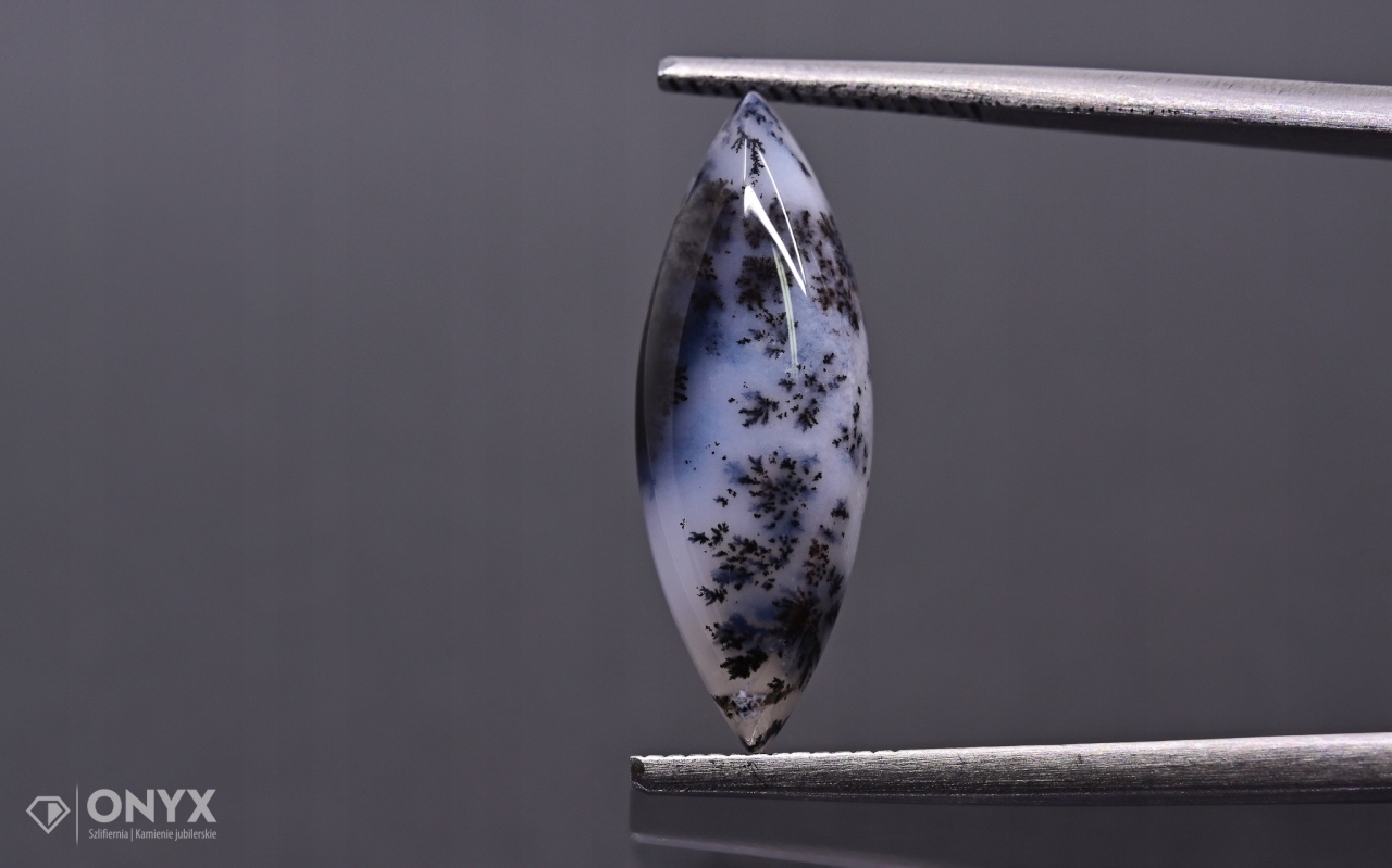 Dendritový achát z Turecka kabošon markýza 20x7 mm