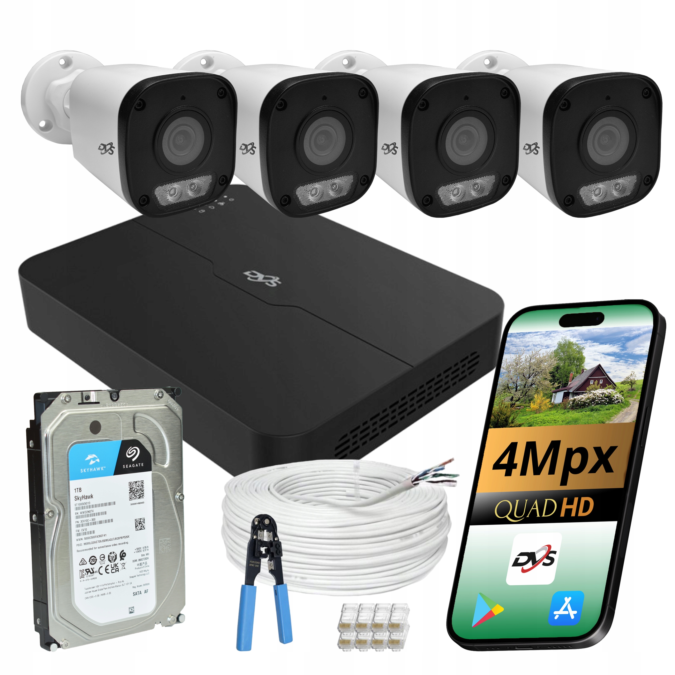 Sada Kamer Pro Domácnost/firmu 4 Ip Poe kamery 4Mpx Dual Light Disk 1TB