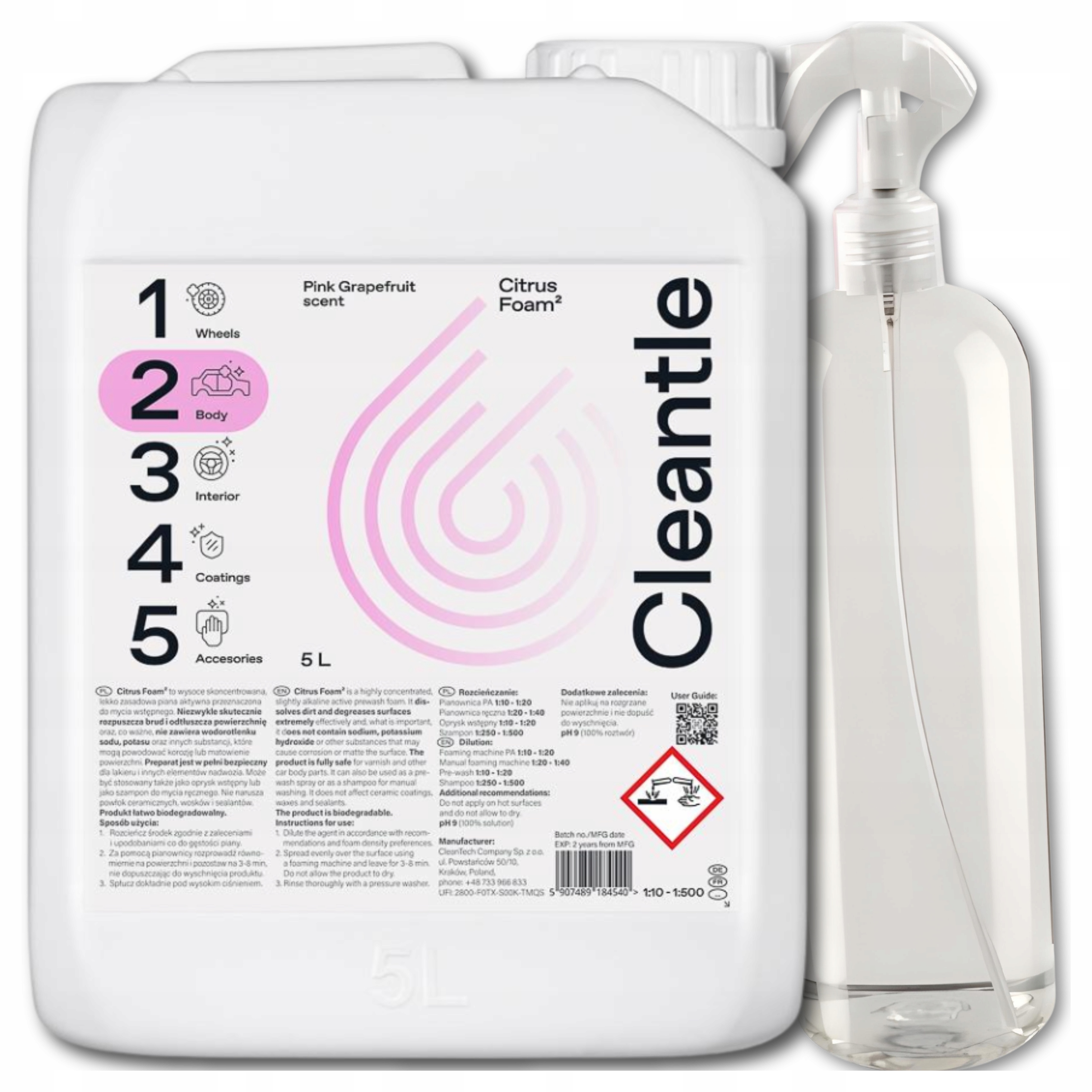 Cleantle Citrus Foam² Pink Grapefruit piana aktywna do mycia samochodu 5L