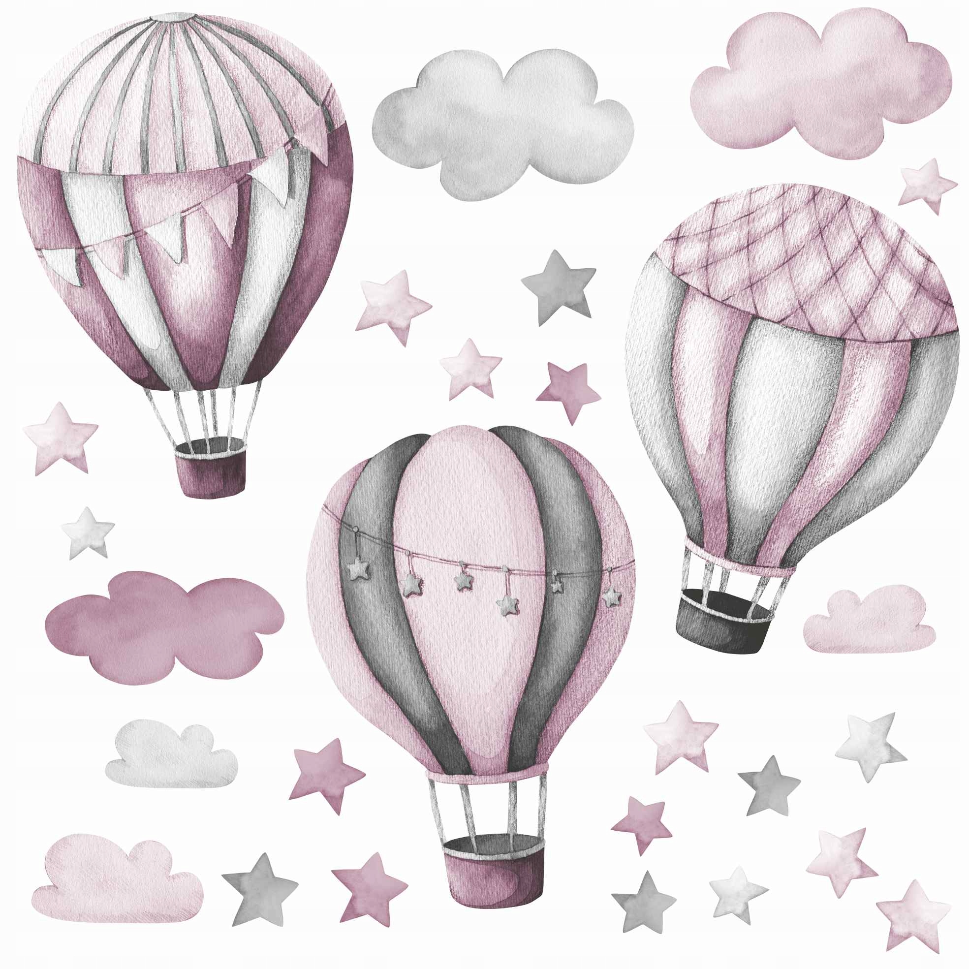 

Duże Naklejki na ścianę różowe balony chmurki XL