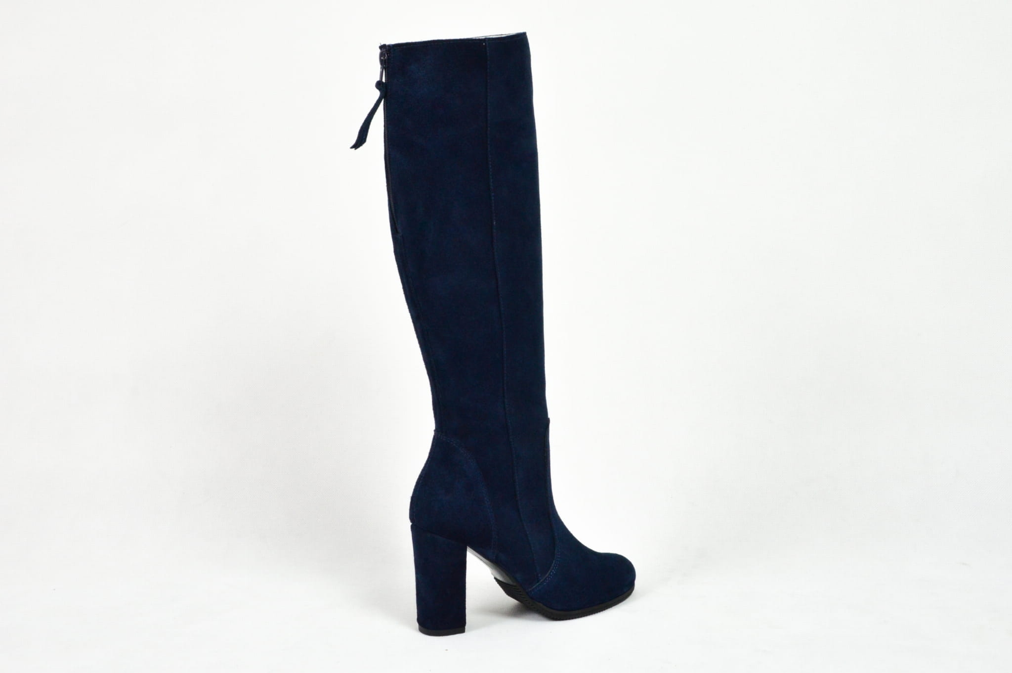 Skórzane kozaki przed kolano słupek -41, Granatowy Marka inna