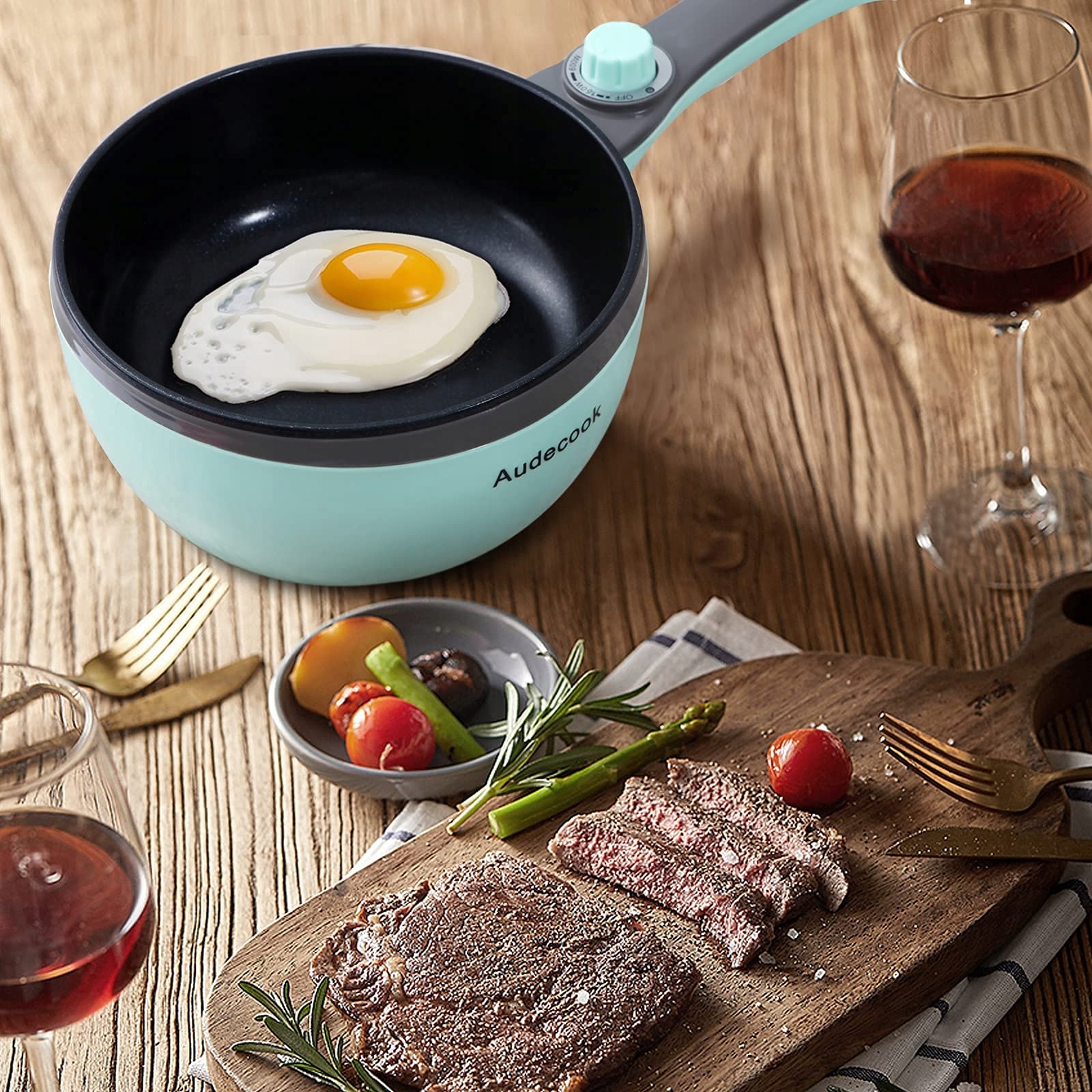 AUDECOOK Elektryczny Garnek Z Parowarem 1,5L Patelnia Antyadhezyjna — miniatura 3