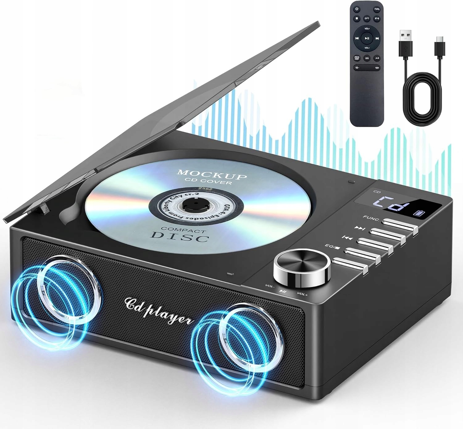 Greadio Przenośny odtwarzacz CD z Bluetooth 5.3, 4000 mAh z pilotem USB, TF