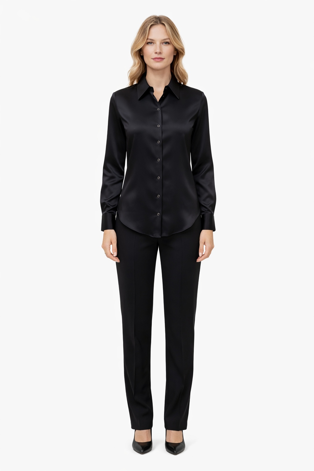 Pinko Černá Klasická Hedvábná Košile S Dlouhým Rukávem 38 I3C