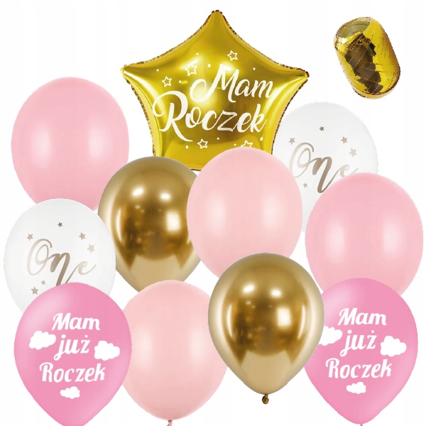 Zestaw balony na ROCZEK dziewczynki - różowe