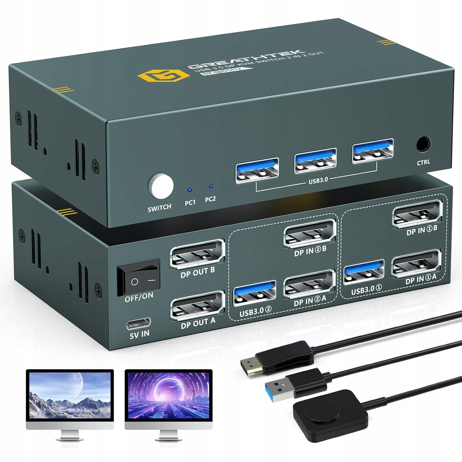 NIEKOMPLETNY Przełącznik KVM DisplayPort 4K120Hz 8K60Hz 2 PC 2 monitory