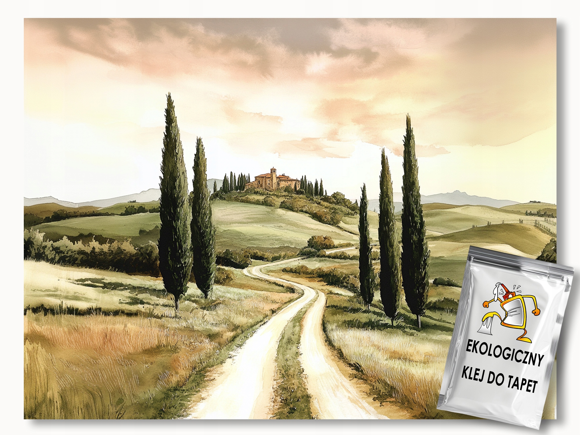 Fototapeta Flizelina Itálie Toskánsko Vila Cypřiš Cesta Pole 368x254 lepidlo