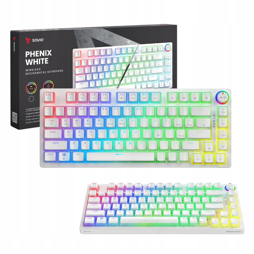 Mechanická klávesnice Savio Phenix White Yellow Pudding Gateron Pro 3 režimy