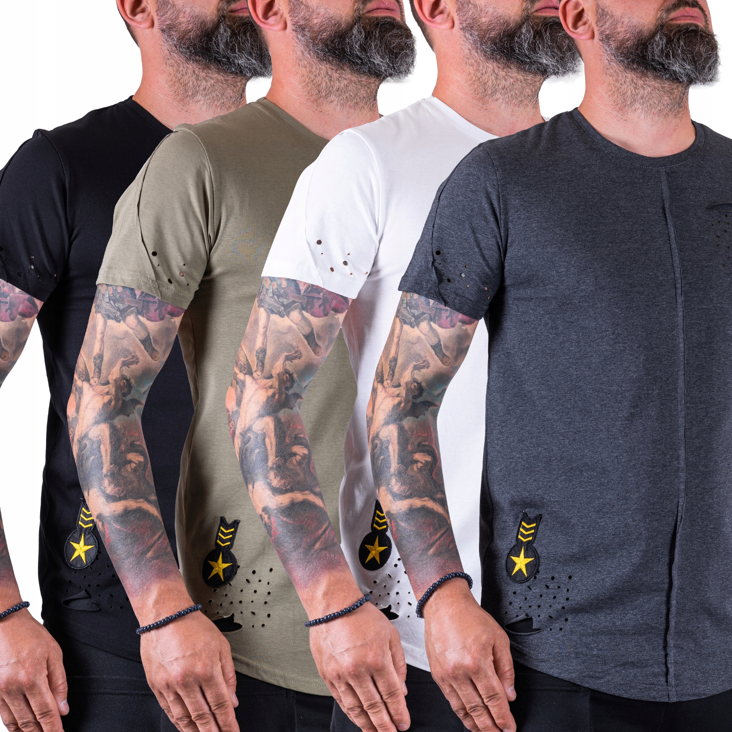 

Biały T-shirt dziurkowane elementy Olivero r. XXL