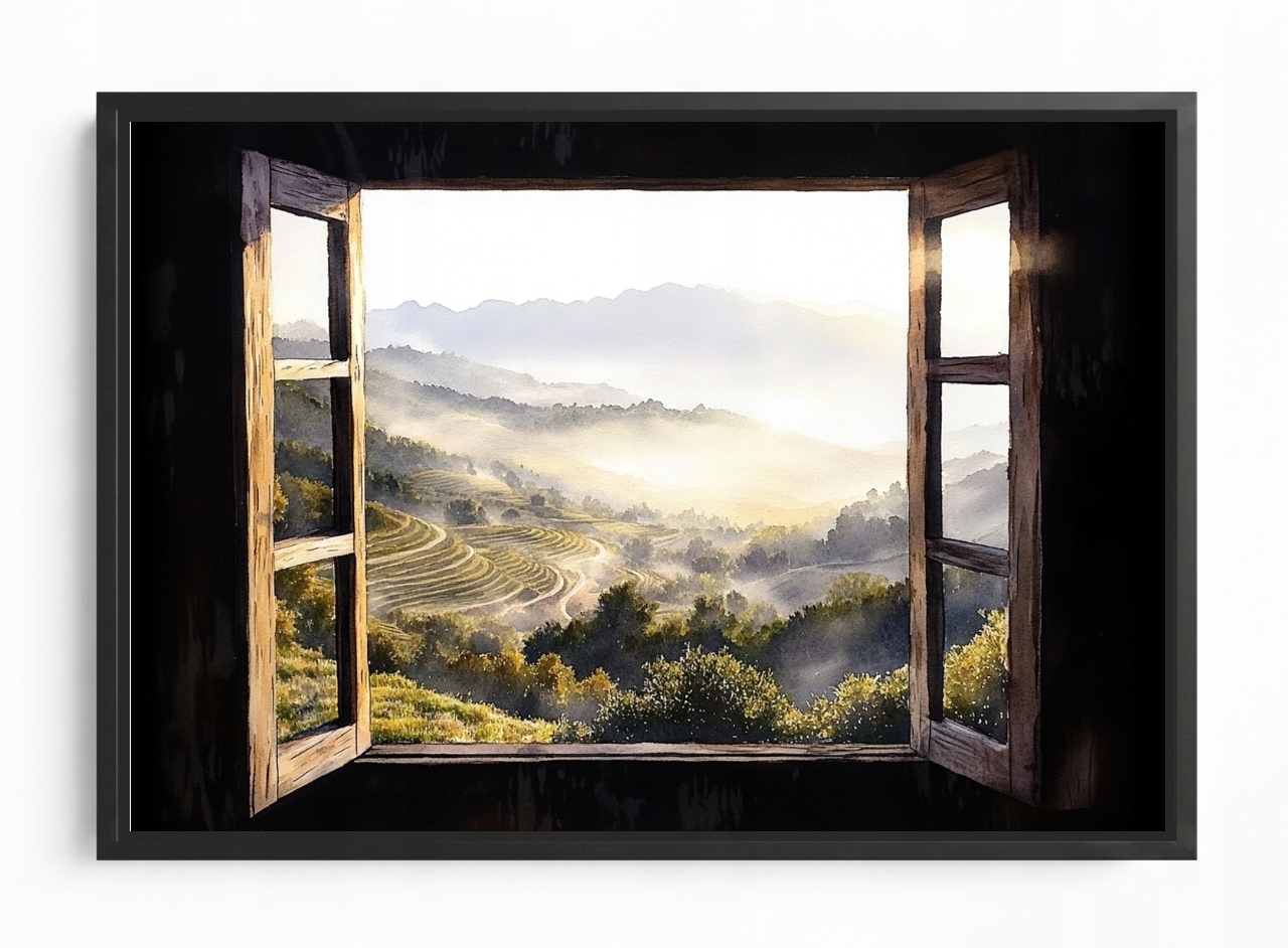 Obraz Rám Americká Krabička Pohled Okno Hory Jižní Vinice Léto 60x40