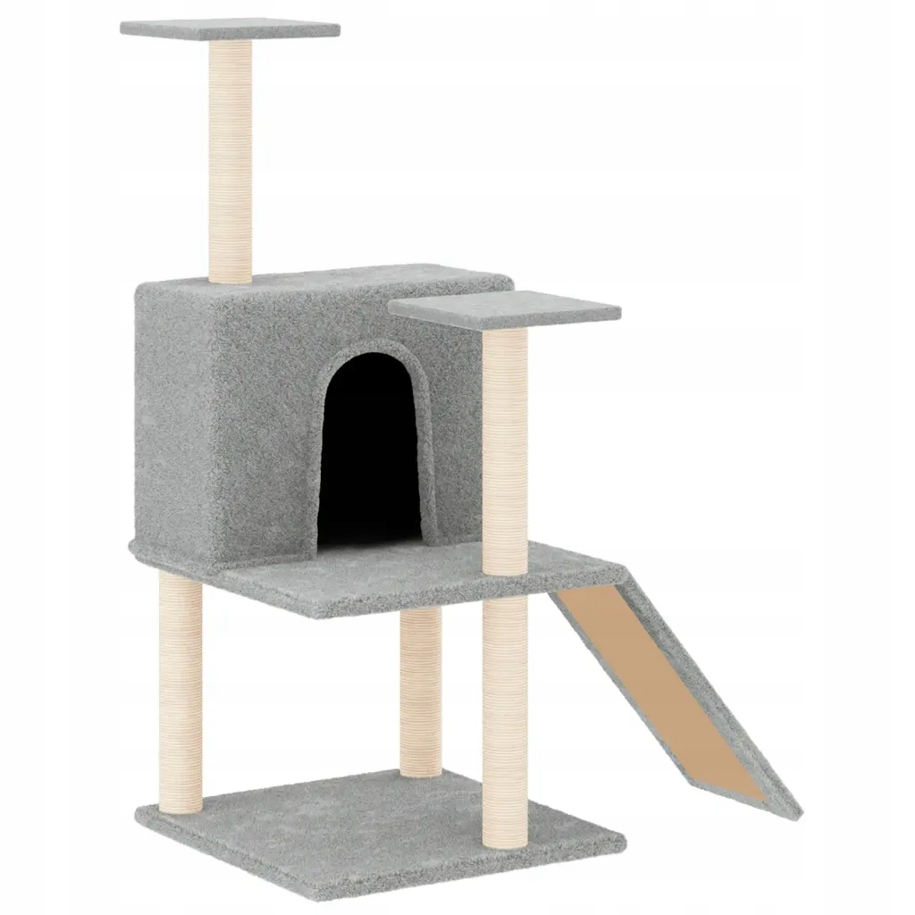 Levně Škrabadlo pro kočky, sisalovými sloupky, světle šedé, 109 cm