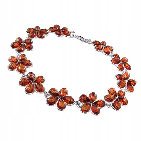 Stříbrný Náramek květina z pravého baltského baltský jantar ze Stříbra Ag 925